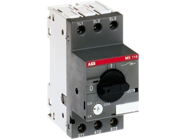 ABB:n käsikäyttöinen moottorinsuoja MS116 3-napainen asetusalue 10,0-16,0A, 16kA 400VAC:ssa Ruuviliitin