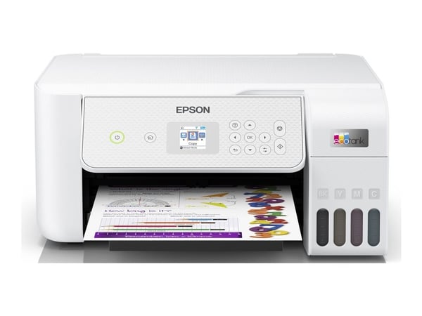 Epson EcoTank ET-2876 - Multifunksjonsskriver - farge - ink-jet - ITS - A4 (medie) - opp til 10 spm (trykking) - 100 ark - Wi-Fi, USB - hvit