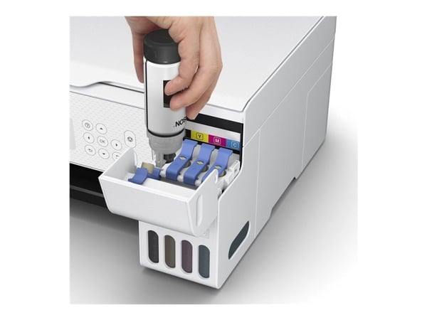 Epson EcoTank ET-2876 - Multifunksjonsskriver - farge - ink-jet - ITS - A4 (medie) - opp til 10 spm (trykking) - 100 ark - Wi-Fi, USB - hvit