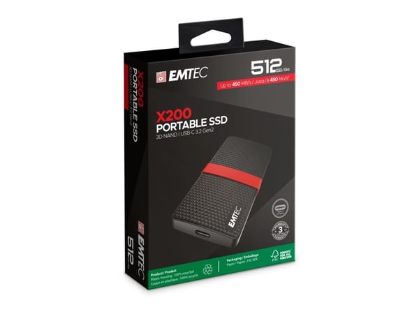 EMTEC SSD Power Plus X200 - SSD - 512 GB - ekstern (bærbar) - USB 3.2 Gen 1 (USB-C kontakt)