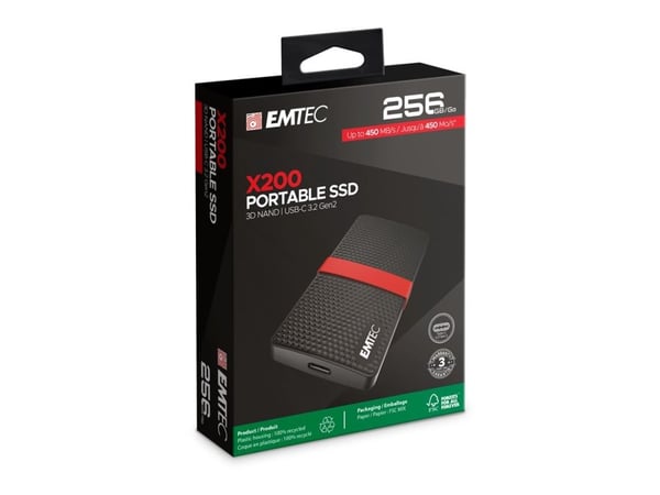 EMTEC SSD Power Plus X200 - SSD - 256 GB - ekstern (bærbar) - USB 3.2 Gen 1 (USB-C kontakt)