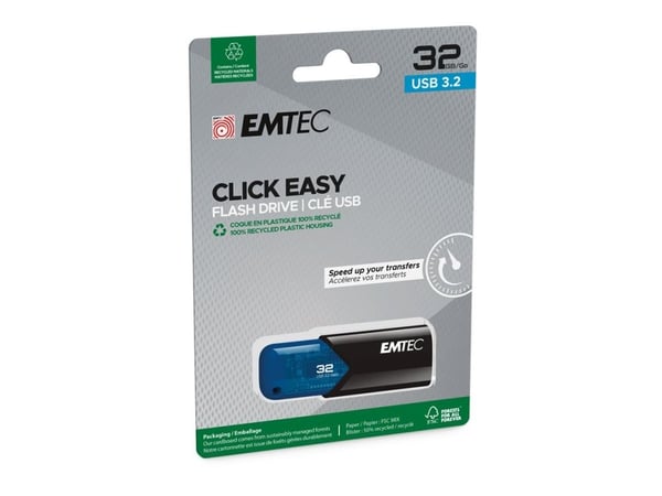 EMTEC B110 Click Easy 3.2 - USB-flashstasjon - 32 GB - USB 3.2 Gen 1 - blå, svart