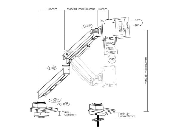 Equip 650181, Klemme/malje, 20 kg, 43,2 cm (17"), 124,5 cm (49"), 100 x 100 mm, Hvit