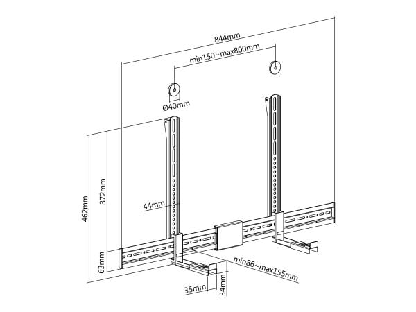 Equip 650895, Soundbar monteringsbrakett, Vegg, 800 x 400 mm, 15 kg, 86 - 155 mm, Sort