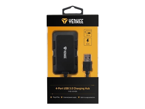 YENKEE YHB 4341BK - Hubb - 4 x SuperSpeed USB 3.0 - skrivbordsmodell