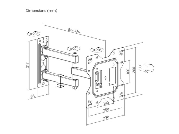 Maclean MC-700N Vægbeslag til tv-skærm Universal max VESA 200x20 23"-43" 30 kg Sort Udtrækkeligt vipbart til små tv'er