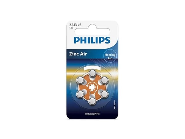 Philips Minicells ZA13B6A/00, Engangsbatteri, Zink-luft, 1,4 V, 6 stykker, 280 mAh, Cd (kadmium), Hg (kvikksølv)