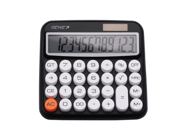 Genie 612 BK, Desktop, Basis, 12 cifre, Display Vipning, Batteri/Solar, Sort