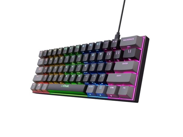 Trust GXT 867 ACIRA - Tastatur - mekanisk - 60% - mini - bakgrunnsbelyst - USB - tastsvitsj: Outemu Red - svart - pappeske