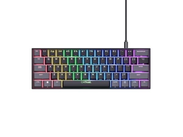 Trust GXT 867 ACIRA - Tastatur - mekanisk - 60% - mini - bakgrunnsbelyst - USB - tastsvitsj: Outemu Red - svart - pappeske