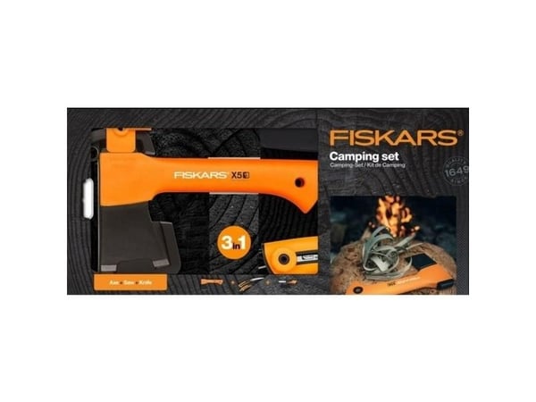 Fiskars campingset - yxa + kniv + såg