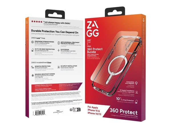 ZAGG Bundle Luxe SNAP PCR IS Glass Apple iPhone 15 Clear, Suojus, Apple, iPhone 15, 15,5 cm (6.1"), Läpinäkyvä
