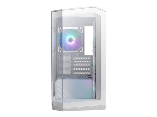 MSI MAG PANO M100R PZ - microATX-tårn - sidepanel med vindu (herdet glass) - ingen strømforsyning (ATX) - hvit - USB/lyd