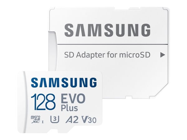 Samsung EVO Plus MB-MC128KA - Flashminnekort (microSDXC til SD-adapter inkludert) - 128 GB - A2 / Video Class V30 / UHS-I U3 / Class10 - microSDXC ...