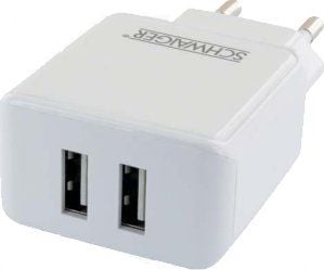 Schwaiger 230V lataussovitin 2x USB 2.4A valkoinen