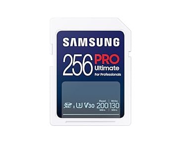 256 GB. SDXC-kort Samsung PRO ULTIMATE Class 10 + leser (U3 V30), (r200NB/s, w130MB/s)