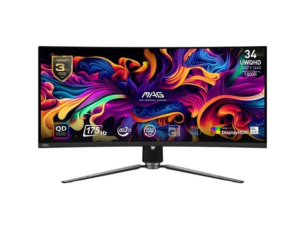 MSI MAG 341CQPDE QD-OLED - OLED-skjerm - gaming - kurvet - 34" - 3440 x 1440 UWQHD @ 175 Hz - 1000 cd/m² - 1500000:1 - DisplayHDR 400 - 0.03 ms - 2...
