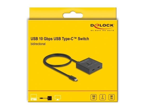 Delock - Video-splitter/svitsj - 10 Gbps, bidirectional, 8K - 2 x USB-C - stasjonær