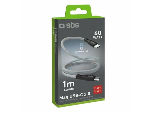 SBS TECABLETCCMAG, 1 m, USB C, USB C, USB 3.2 Gen 1 (3.1 Gen 1), 0,48 Gbit/s, Sort, Sølv