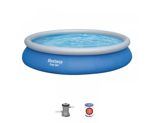 Bestway Fast Set 57313-4, 9677 l, Oppblåsbart basseng, Barn og voksne, Grå, 21,4 kg