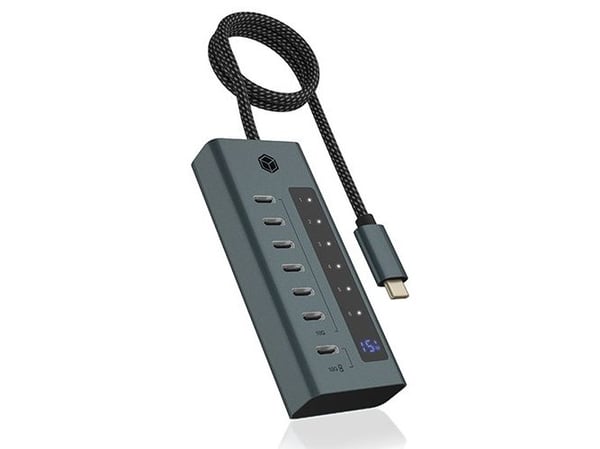 ICY BOX IB-HUB1457-C31 USB 3.2 Gen 1 (3.1 Gen 1) Type-C 10000 Mbit/s Blå – Grå (IB-HUB1457-C31)