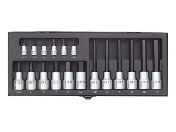Proxxon 23 100, 18 stykker, 2,2.5,3,4,5,6,7,8,10,12 mm, 25,4 / 4 mm (1 / 4"), Boks