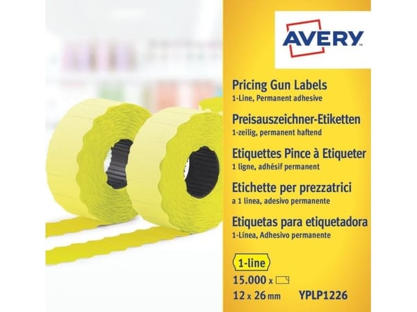 Avery YPLP1226, Keltainen, Hintalappu, Kiinteä, Paperi, 26 mm, 12 mm
