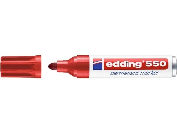 edding 550 - Markør - permanent - for glass, metall, plast - rød - 3-4 mm