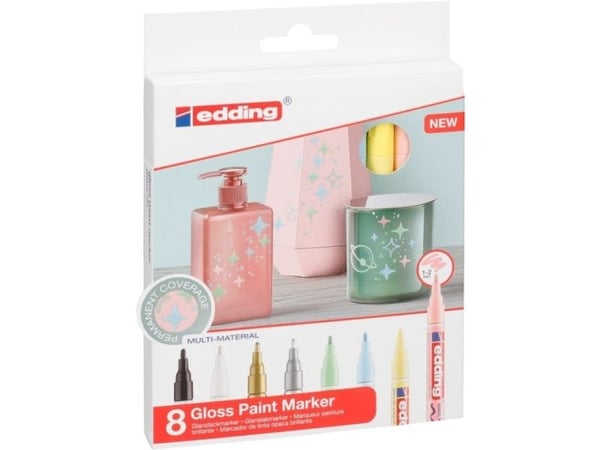 Edding 751, Sort, Blå, Gull, Grønn, Rosa, Sølv, Hvit, Gult, Flerfarget, Pastel Yellow, Pastel Green, Pastel Blue, Pastel Pink, 8 farger, Projektil ...