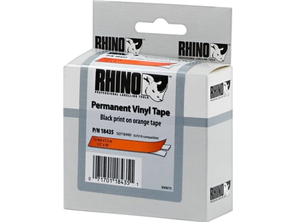 DYMO - Selv-adhesiv - sort på oransje - Rull (1,2 cm x 5,5 m) 1 rull(er) vinyl - for Rhino 4200, 6000, 6000 Hard Case Kit; RhinoPRO 1000, 3000, 5000