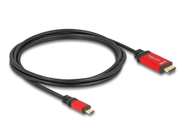 Delock - Adapterkabel - 24 pin USB-C hann til HDMI hann - 2 m - sort / rød - 8 K 60 Hz (7680 x 4320) støtte, Støtte for DP Alt-modus, HDR10-støtte