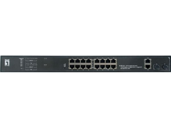 LevelOne GEP-2021 - Switch - 16 x 10/100/1000 (PoE) + 2 x 10/100/1000 + 2 x Gigabit SFP (opplink) - stasjonær, rackmonterbar - PoE (270 W)