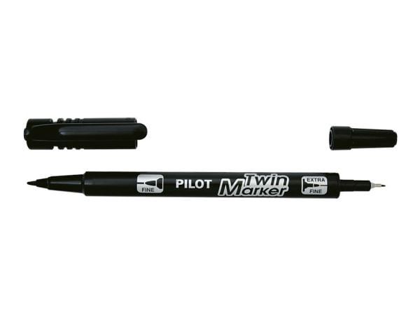 Permanent marker, Pilot BeGreen Twin Marker, ekstrafin/fin, sort, pakke a 10 stk