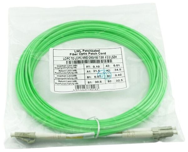 BlueOptics© Dupleks fiberoptisk patchkabel, LC-UPC/LC-UPC beige, 30 meter, multimodus G50/125µm, OM5, inngangsdempning: mindre enn 0,2dB, merkefibe...