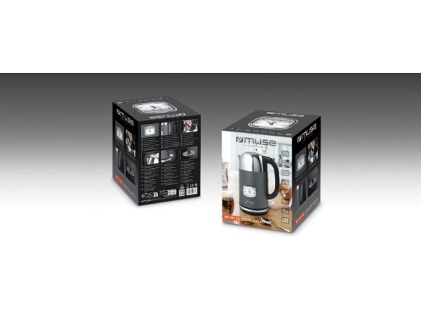 Muse MS-020 DG, 1,7 l, 2200 W, Grå, Rustfritt stål, Rustfritt stål, Vannivåindikator, Trådløs