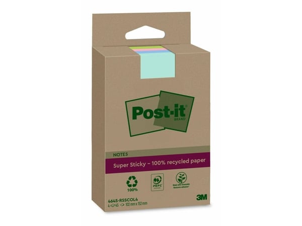 Post-It 4645-RSSCOL4, suorakulmio, sininen, vihreä, ruusu, turkoosi, 100%, 102 mm, 152 mm, 45 arkkia
