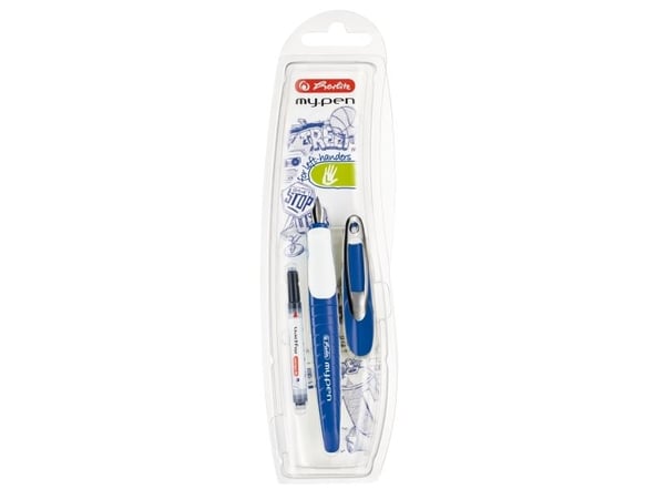 Herlitz my.pen, Blå, Hvit, Patronpåfyllingssystem, Blå, Gummi, Rustfritt stål, Venstrehendt