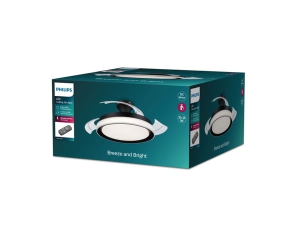 Philips Bliss kattotuuletinvalaisin 35 + 28W, Kotitaloustuuletin lavoilla, musta, Katto, Metalli, Muovi, 51 cm, IP20