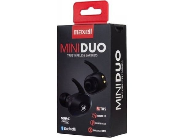 MAXELL MINI DUO Trådløse in-ear-hovedtelefoner med opladningsetui Sort