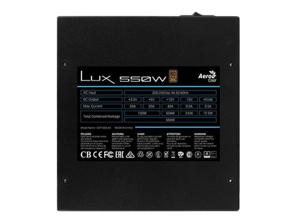 AeroCool LUX 550W - Nätaggregat (intern) - ATX12V 2.4 - 80 PLUS Bronze - AC 200-240 V - 550 Watt - aktive PFC