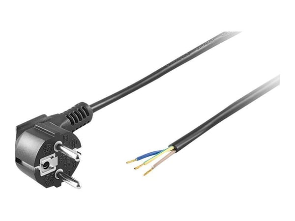 goobay - Virtajohto - virta CEE 7/7 (uros) eristämättömään johtoon - AC 250 V - 10 A - 1,5 m - kulma - musta