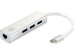 LevelOne USB-0504 - Hub - 3 x SuperSpeed USB 3.0 + 1 x 10/100/1000 - stasjonær