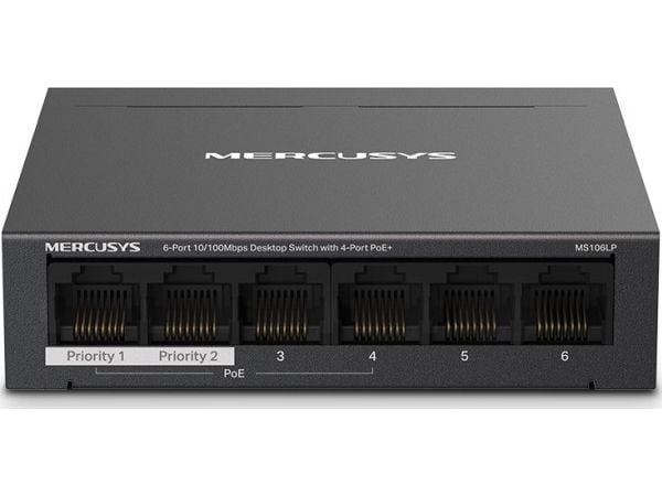 Mercusys MS106LP, Håndtert, Fast Ethernet (10/100), Strøm over Ethernet (PoE), Kan monteres på vegg