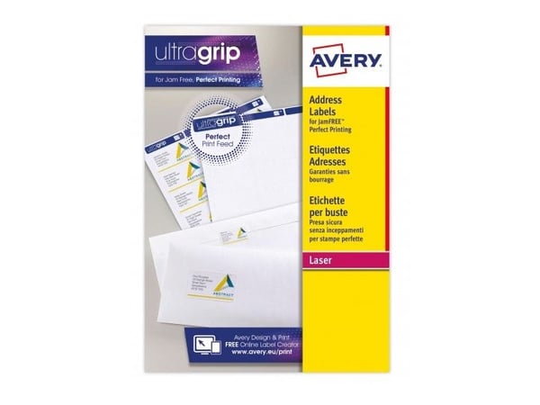 Avery L7159-15, Vit, Självhäftande etikett, papper, Laser/bläckstråleskrivare, Permanent, Rektangel