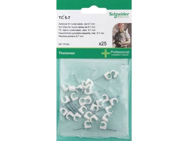 SCHNEIDER ELECTRIC Thorsman klipsit valkoinen 25 kpl johtoklipsejä pyöreitä 5-7- Pussissa DIY:lle