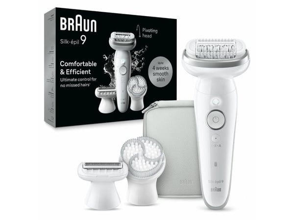 Braun Silk-épil 9 9-061, Sølv, Hvit, 40 pinsetter, MicroGrip, 0,5 mm, Batteri, Innebygd batteri