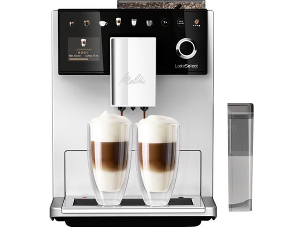 Melitta Latte Select, Espressokone, 1,8 L, Kahvipavut, Sisäänrakennettu jauhin, 1400 W, Hopea