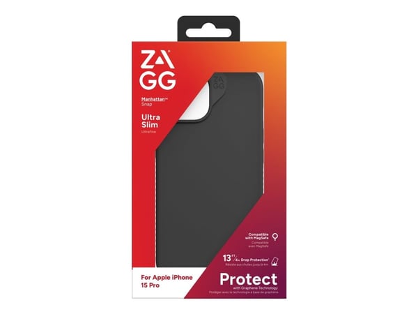 ZAGG Manhattan Snap - Baksidedeksel for mobiltelefon - MagSafe-samsvar - silikon - svart - for Apple iPhone 15 Pro