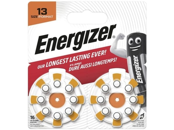 Energizer høreapparatbatterier sink-luft 1,4V 180mAh pakke 16 stk (7638900444971)