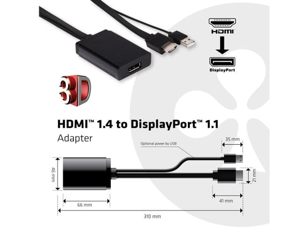 Club 3D - DisplayPort-kabel - 24 pin USB-C (hann) til DisplayPort (hann) - 1.2 m - 4K-støtte